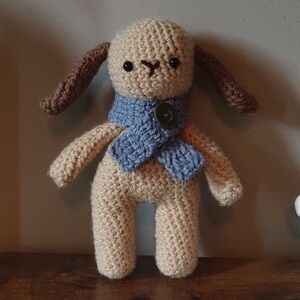 Amigurumi Rabbit Toy Crochet Handmade Blue Beige Brown With Scarf Eight Inches